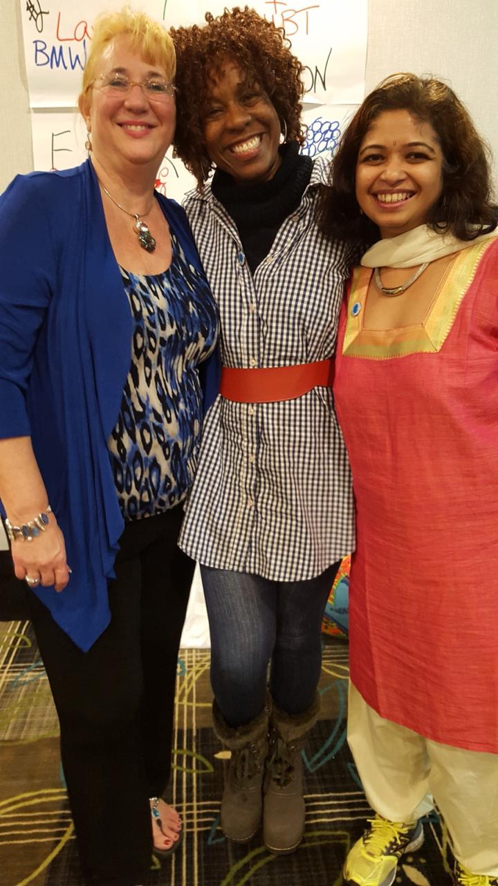 Geetha Krishnan with two fellow participants at a workshop