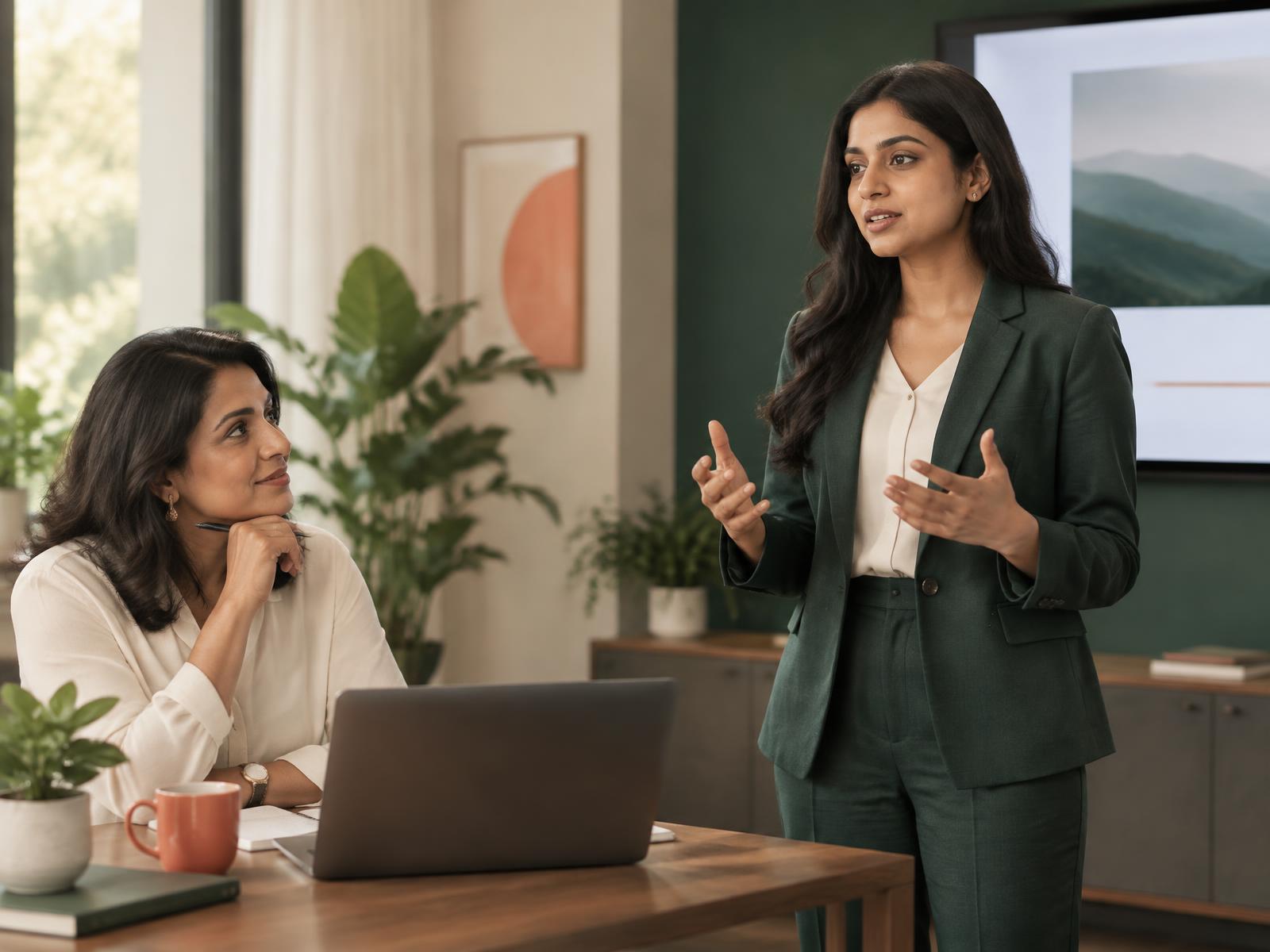 Professional receiving focused support while practicing a presentation