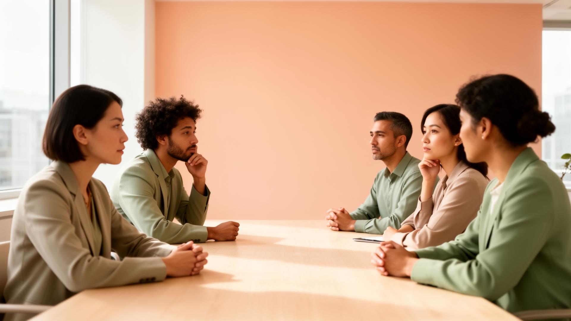 A team listening during a leadership conversation